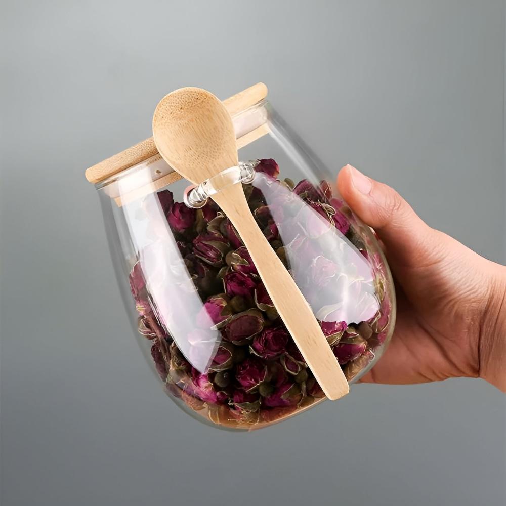 Modern Glass Jar with Wooden Lid & Spoon
