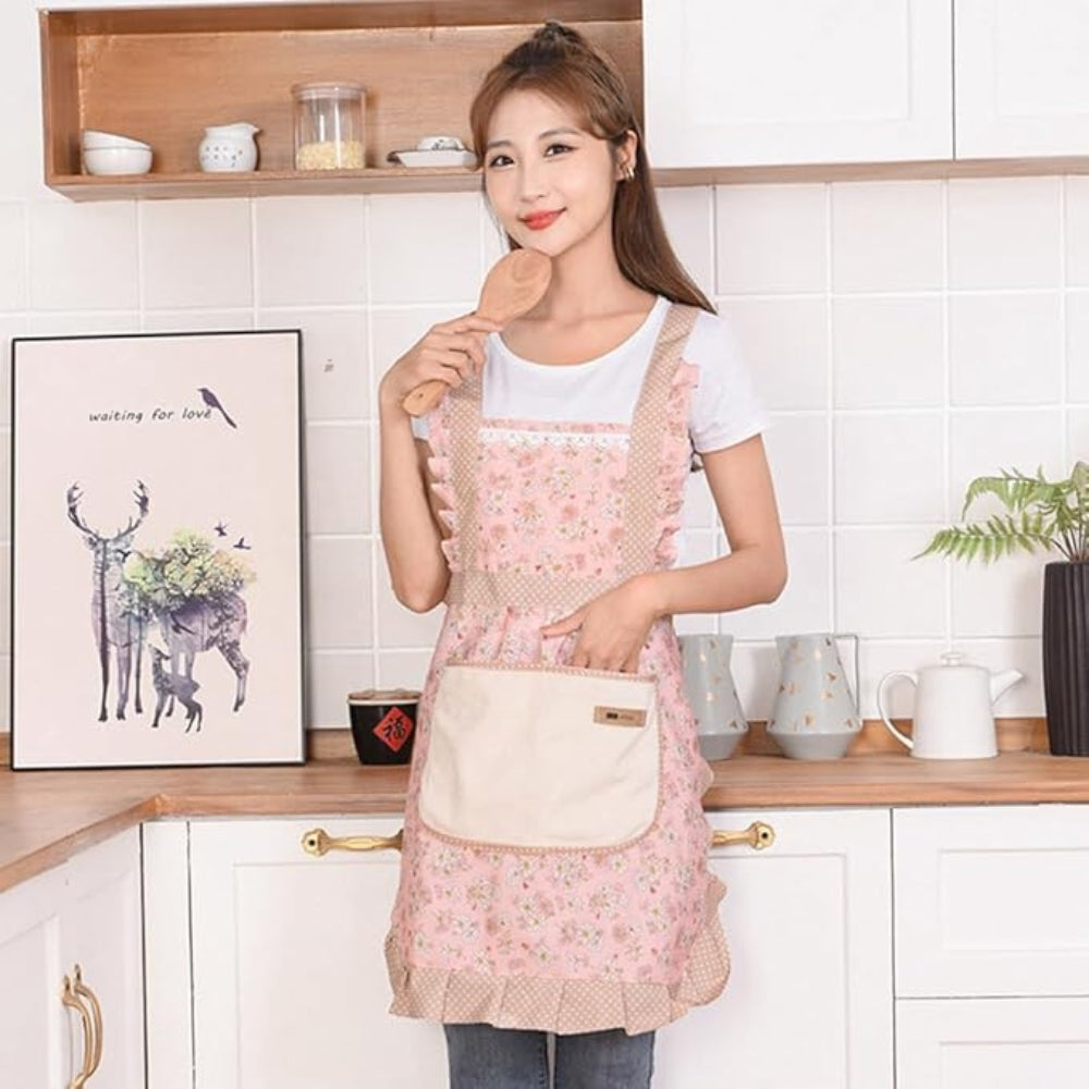Ruffle Chic Floral Kitchen Apron for Women