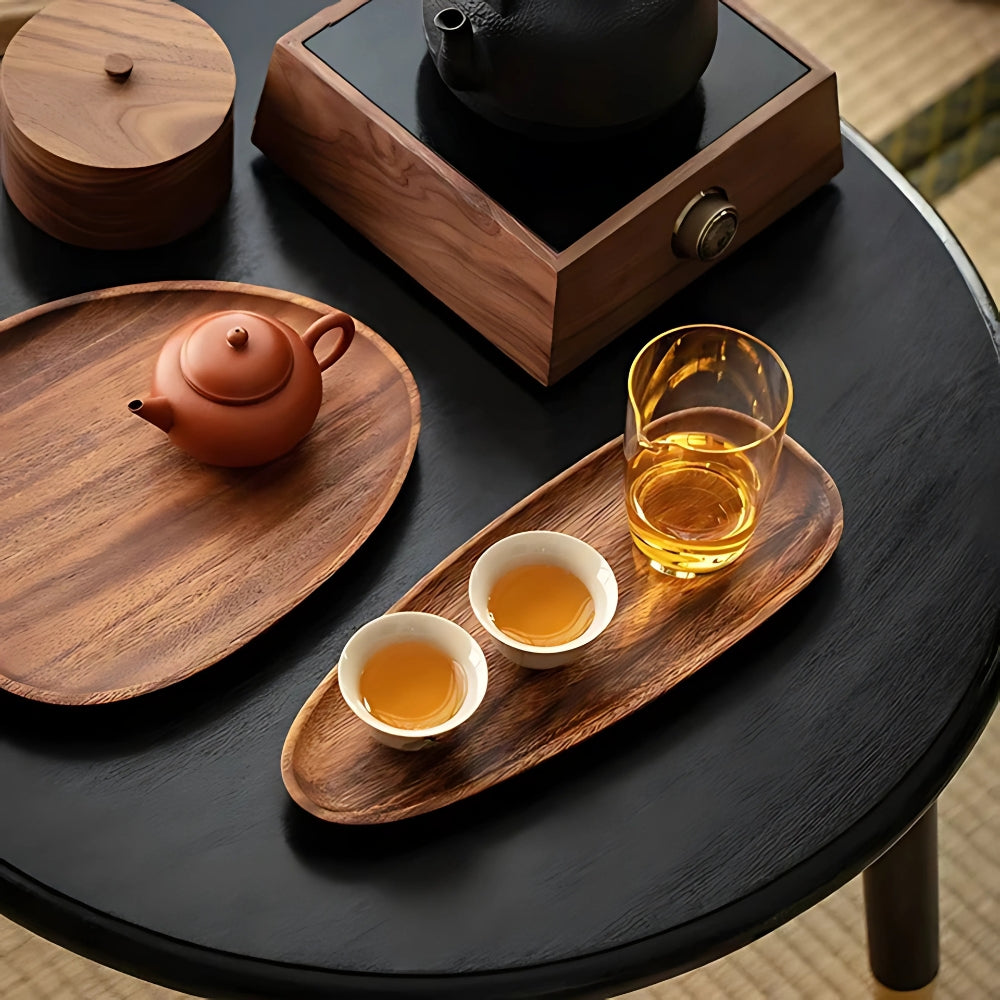 5-Piece Premium Acacia Wood Serving Tray Set in Oval Shape