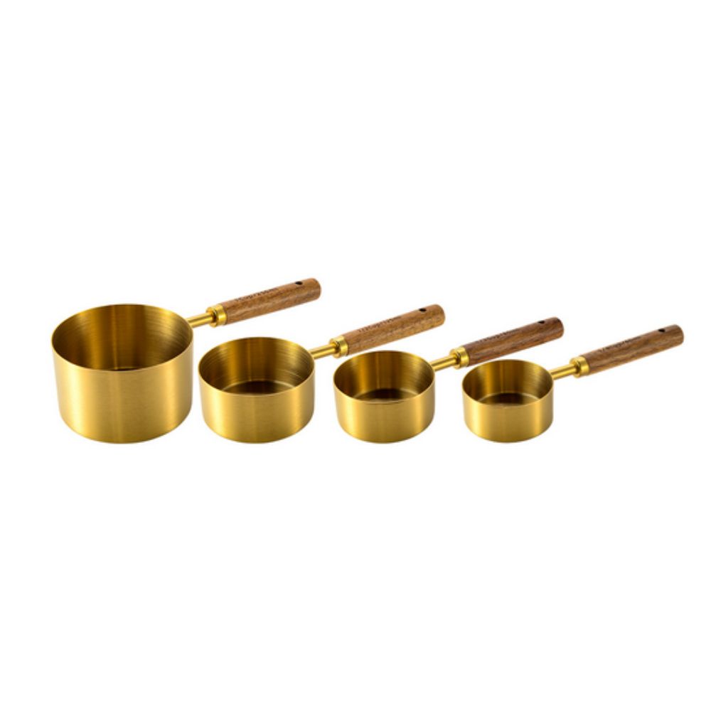 Golden Luxe Ergonomic Measuring Set | Stainless Steel with Wooden Handles