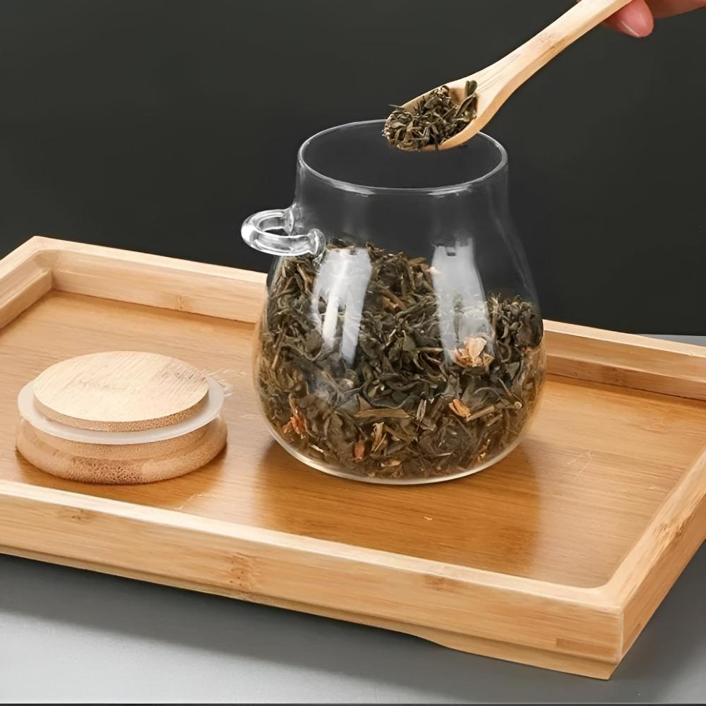 Modern Glass Jar with Wooden Lid & Spoon