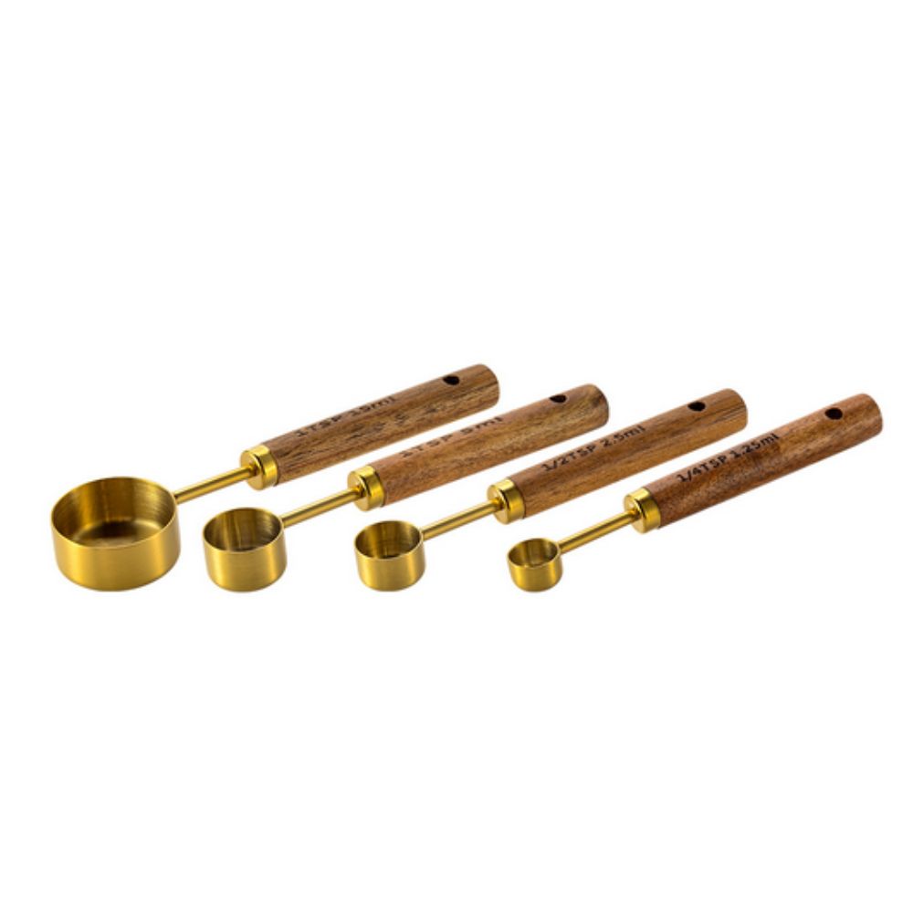 Golden Luxe Ergonomic Measuring Set | Stainless Steel with Wooden Handles