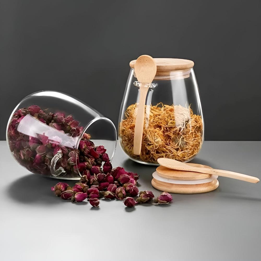 Modern Glass Jar with Wooden Lid & Spoon