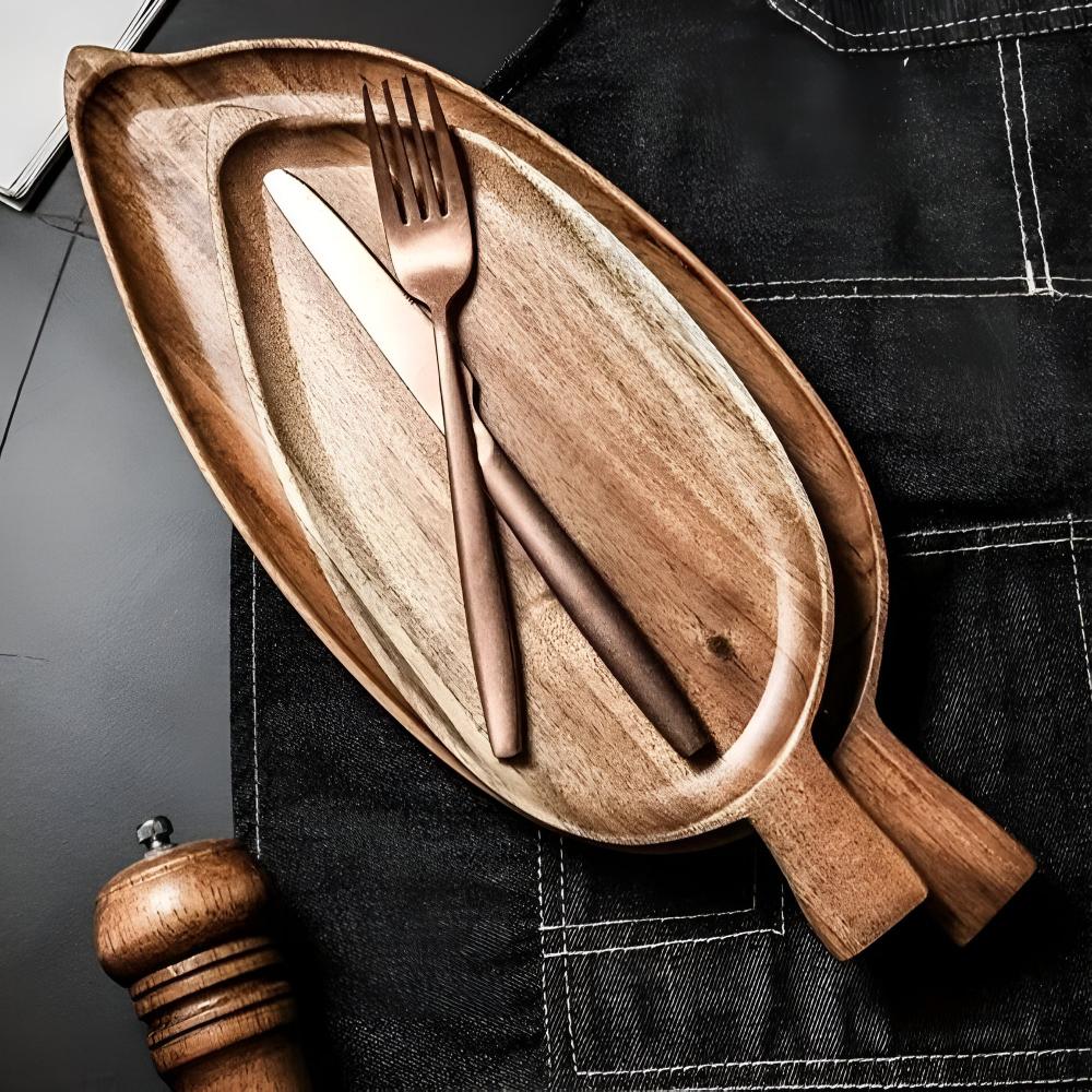 Premium Leaf-Shaped Wooden Serving Plate