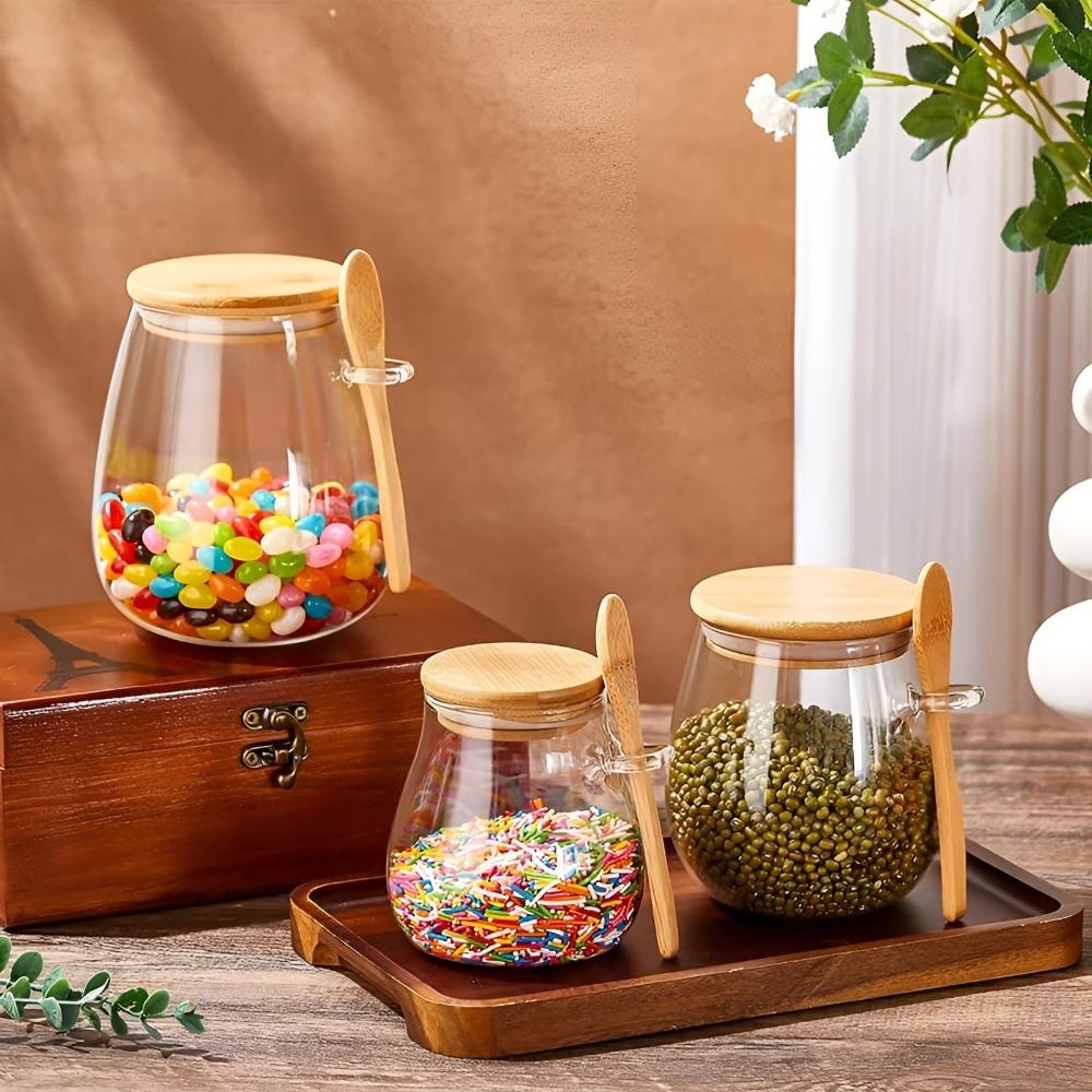 Modern Glass Jar with Wooden Lid & Spoon
