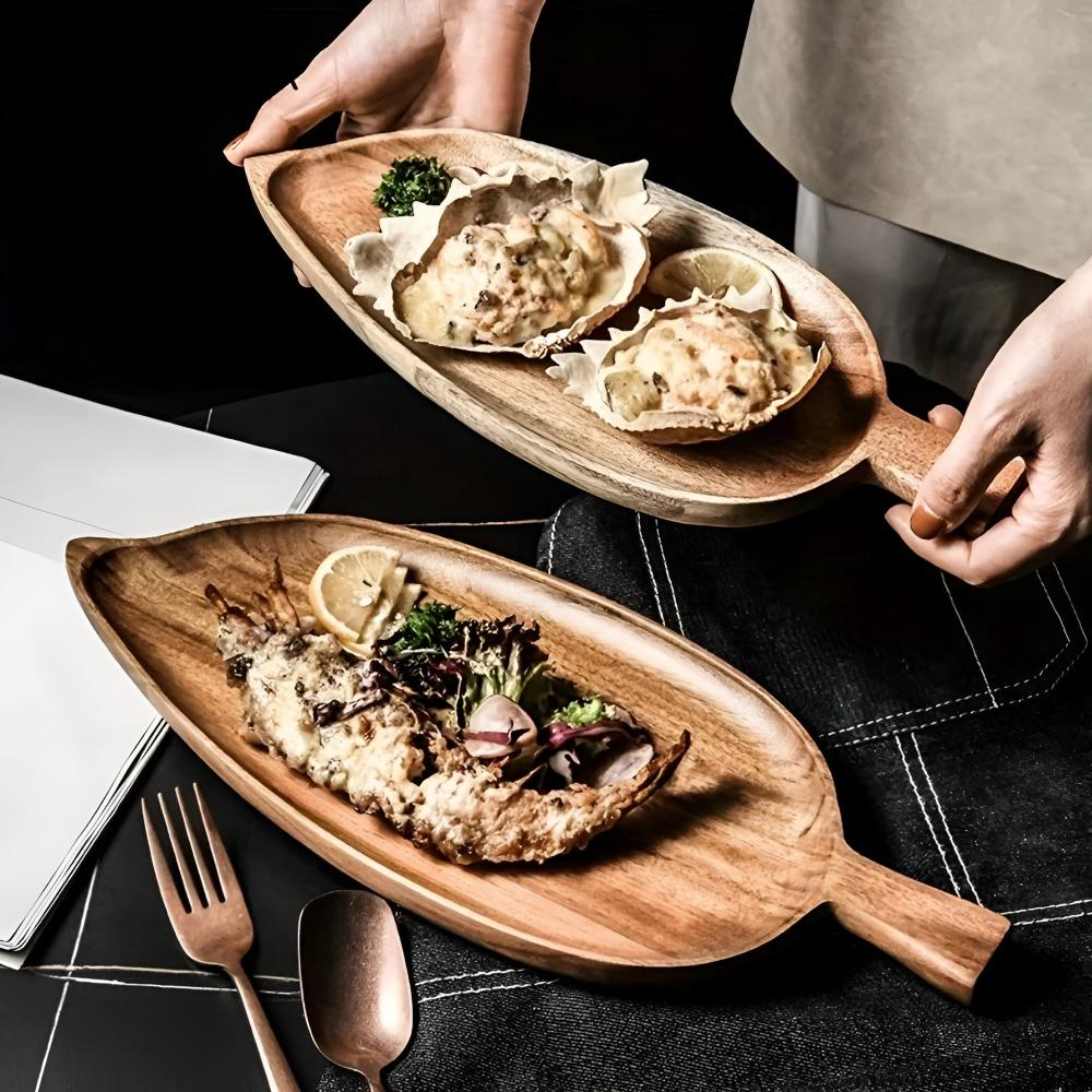 Premium Leaf-Shaped Wooden Serving Plate