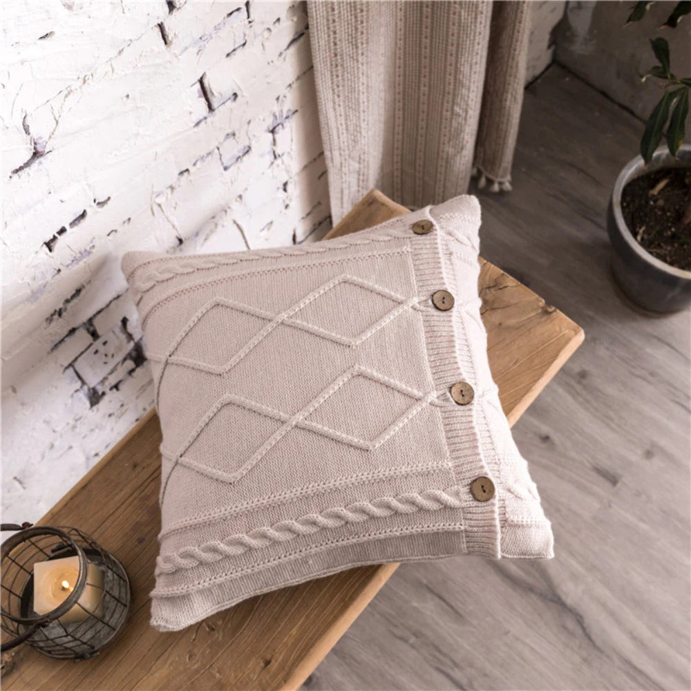 Cable Knit Button Cushion Cover