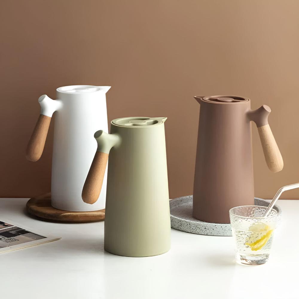Nordic Aesthetic Wooden-Handled Insulated Carafe