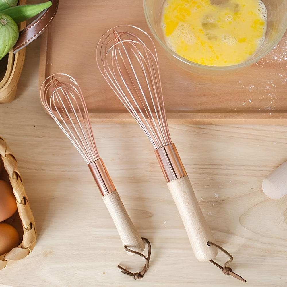 Modern Stainless Steel Whisk with Wooden Ergonomic Handle