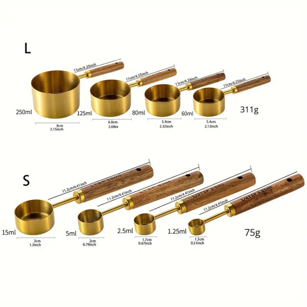 Golden Luxe Ergonomic Measuring Set | Stainless Steel with Wooden Handles