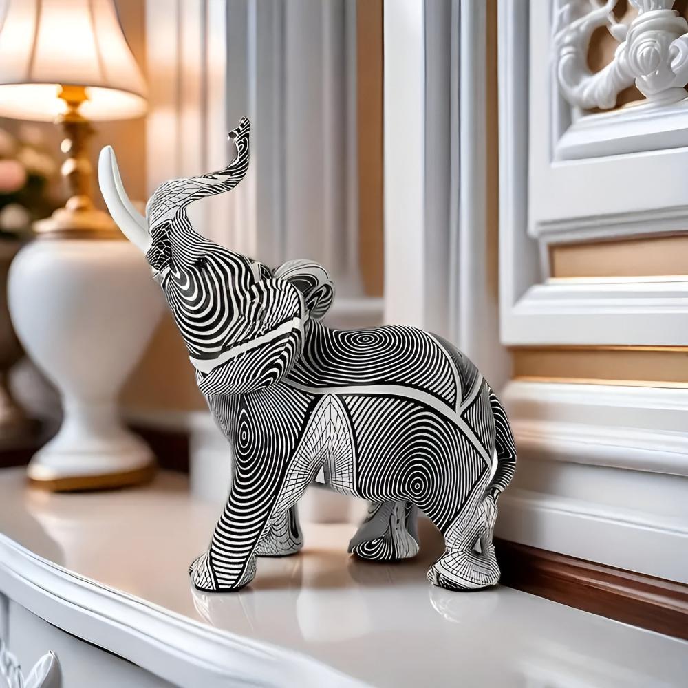 Artistic Monochrome Spiral Elephant Figurine