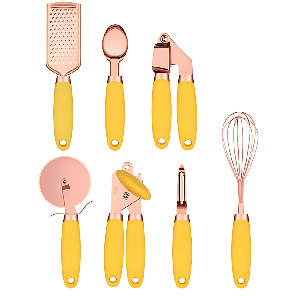 Premium Rose Gold & Silicone Kitchen Utensils | 7-Piece Set