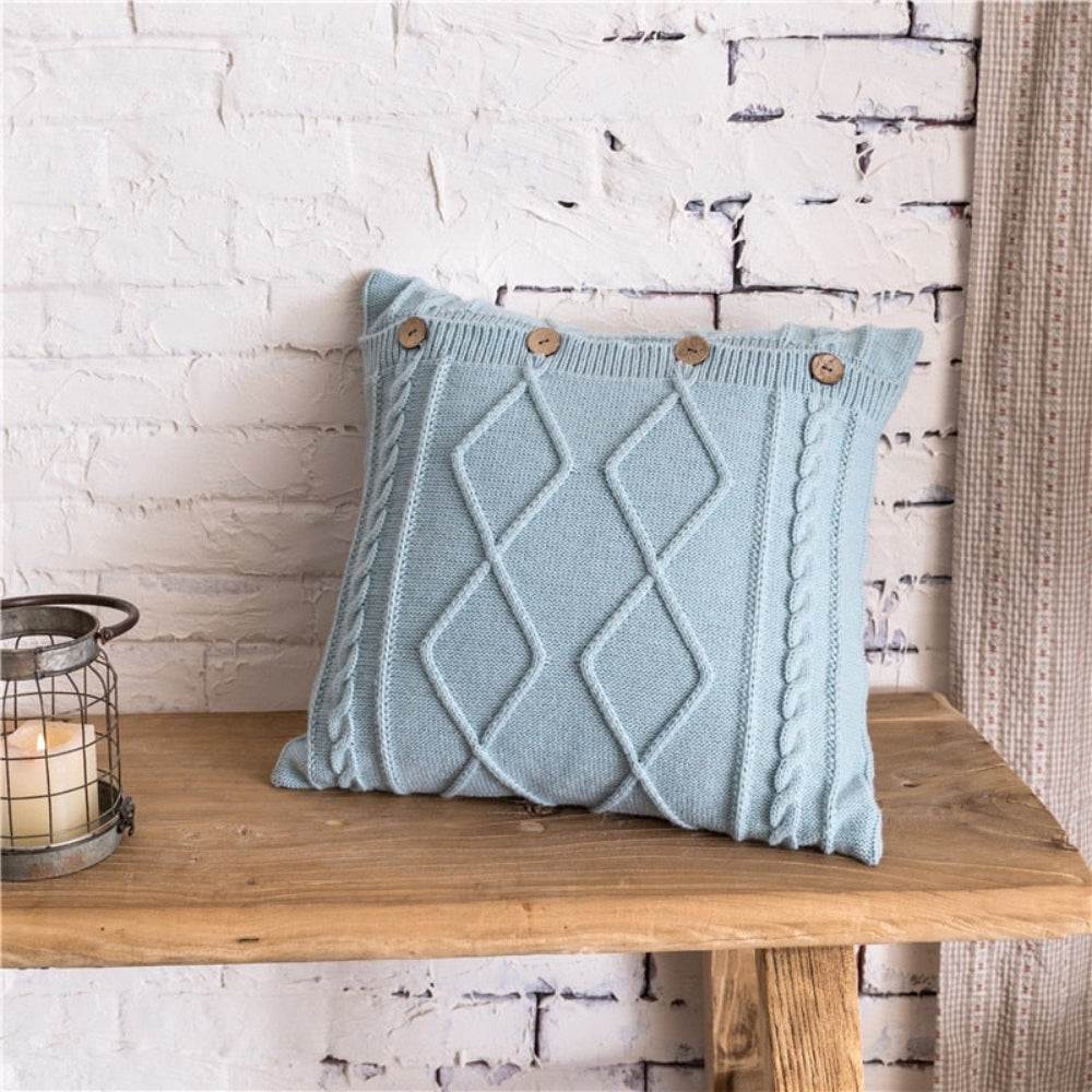 Cable Knit Button Cushion Cover