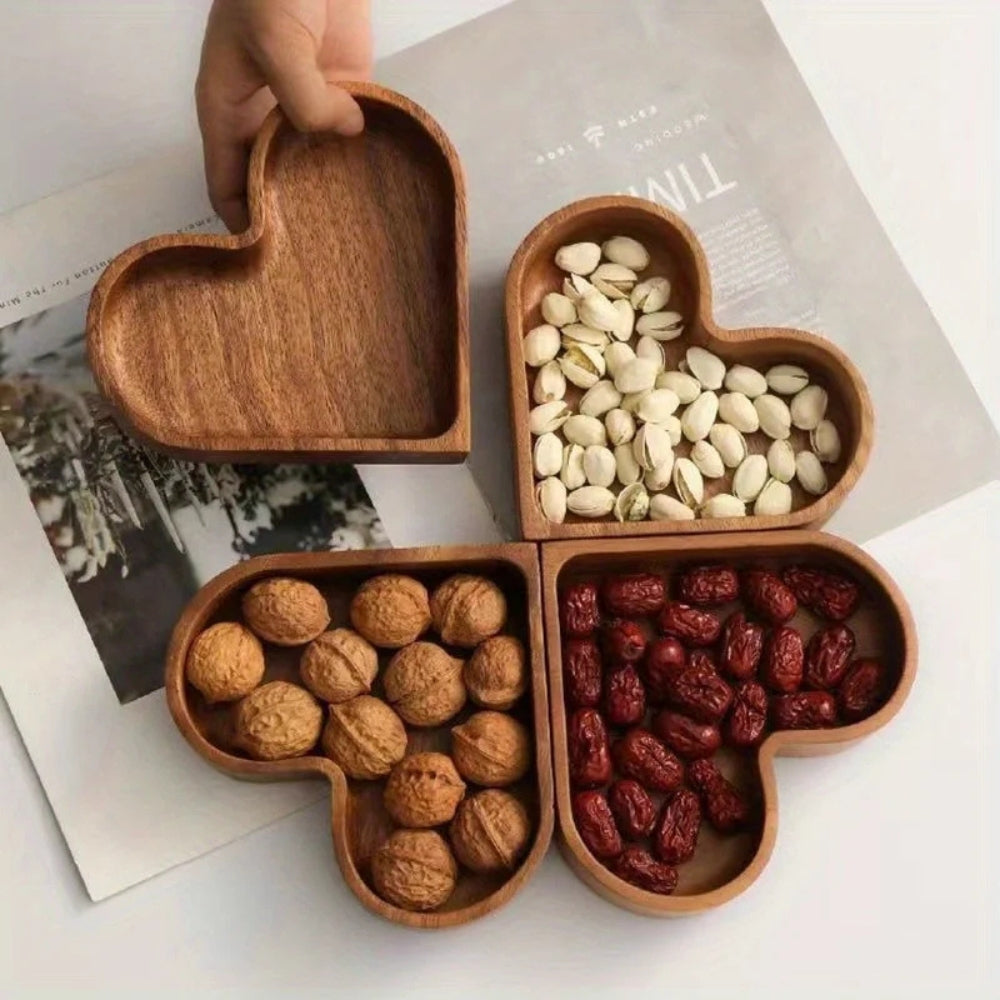 4-Piece Premium Heart-Shaped Wooden Snack Tray Set