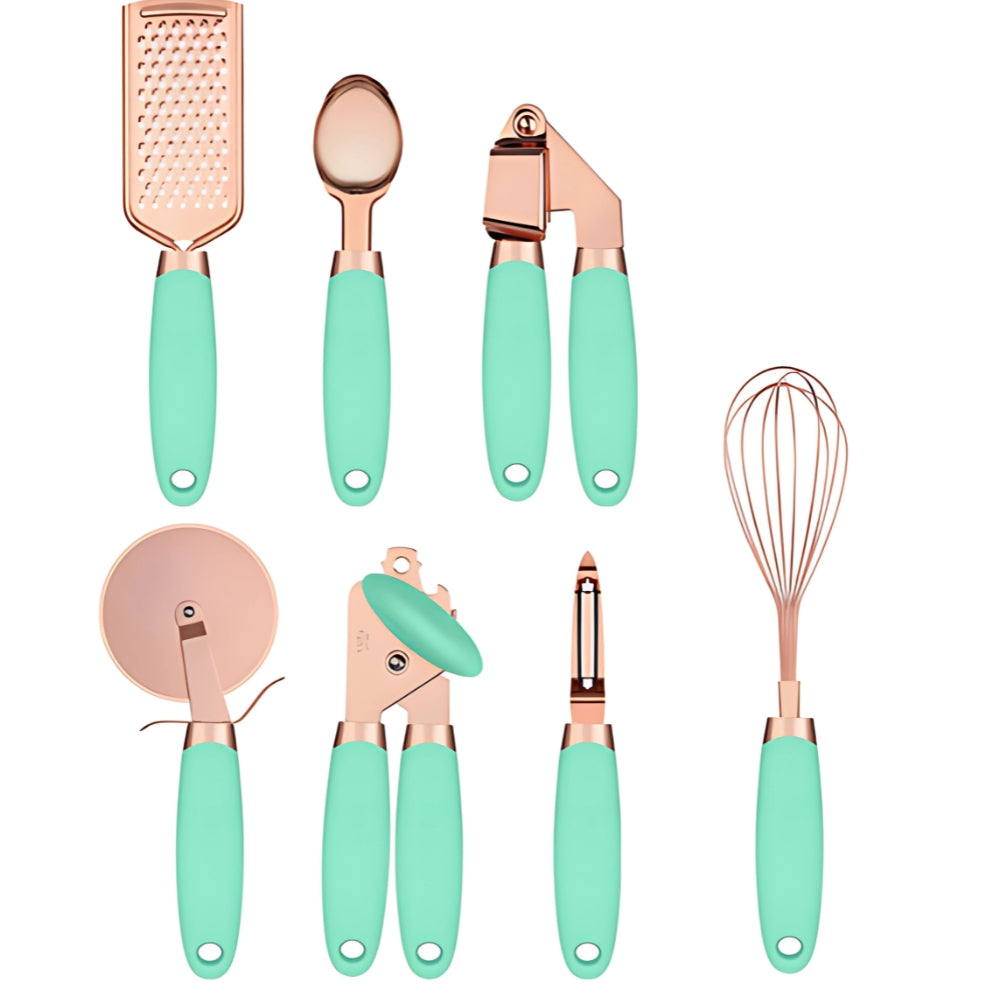 Premium Rose Gold & Silicone Kitchen Utensils | 7-Piece Set