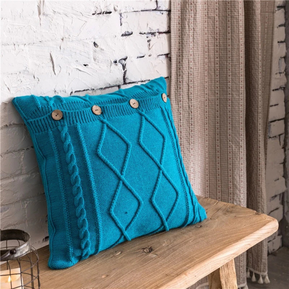 Cable Knit Button Cushion Cover