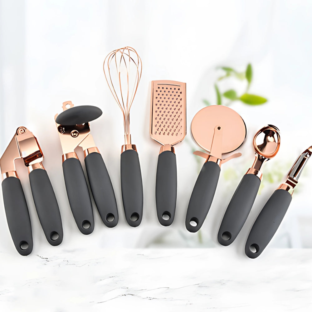 Premium Rose Gold & Silicone Kitchen Utensils | 7-Piece Set