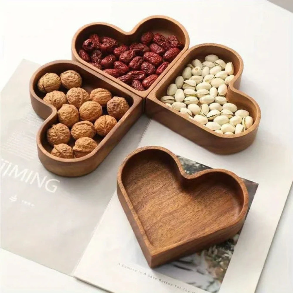 4-Piece Premium Heart-Shaped Wooden Snack Tray Set
