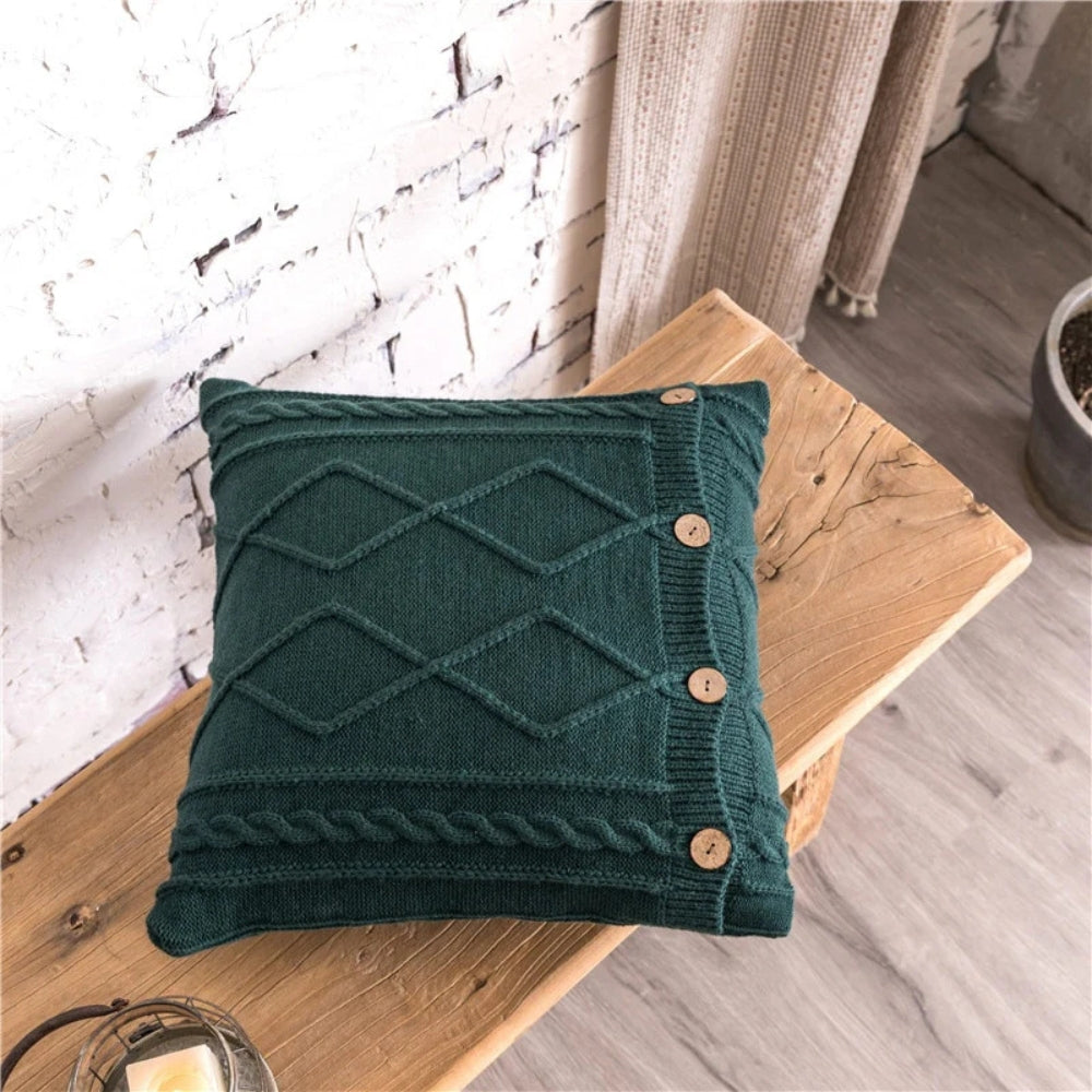Cable Knit Button Cushion Cover