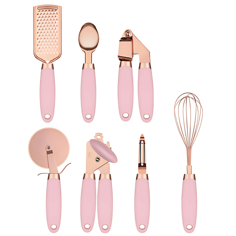 Premium Rose Gold & Silicone Kitchen Utensils | 7-Piece Set