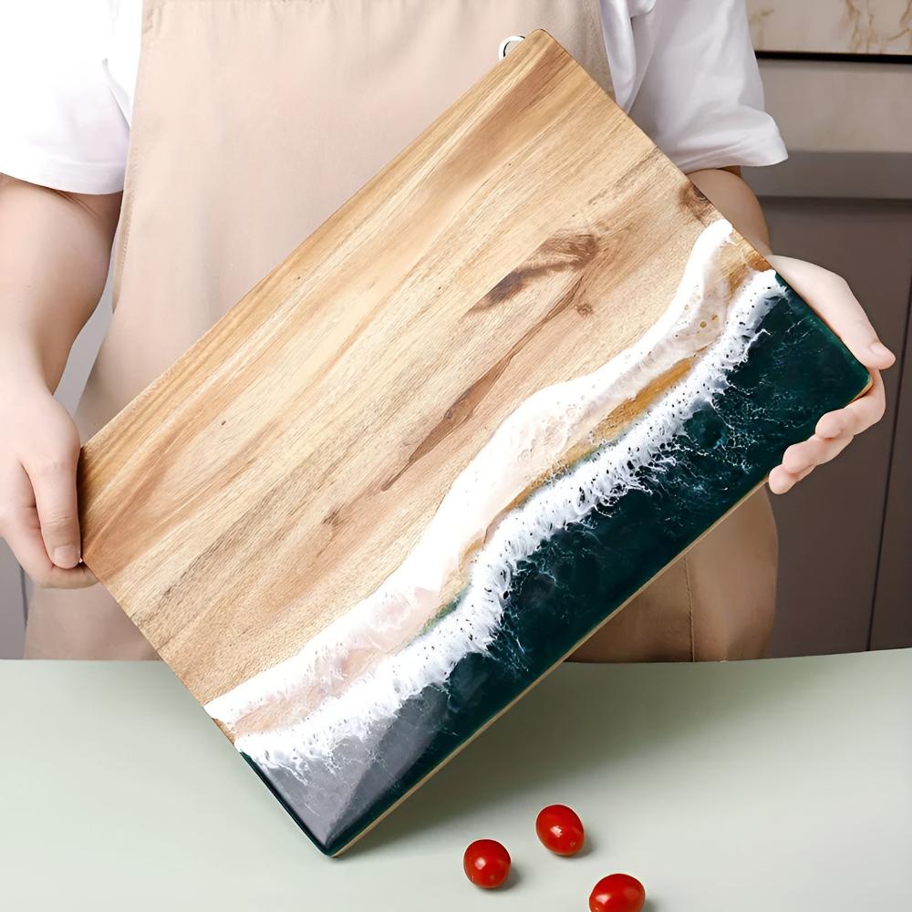Premium Artisan Shoreline Resin Acacia Wood Cutting Board