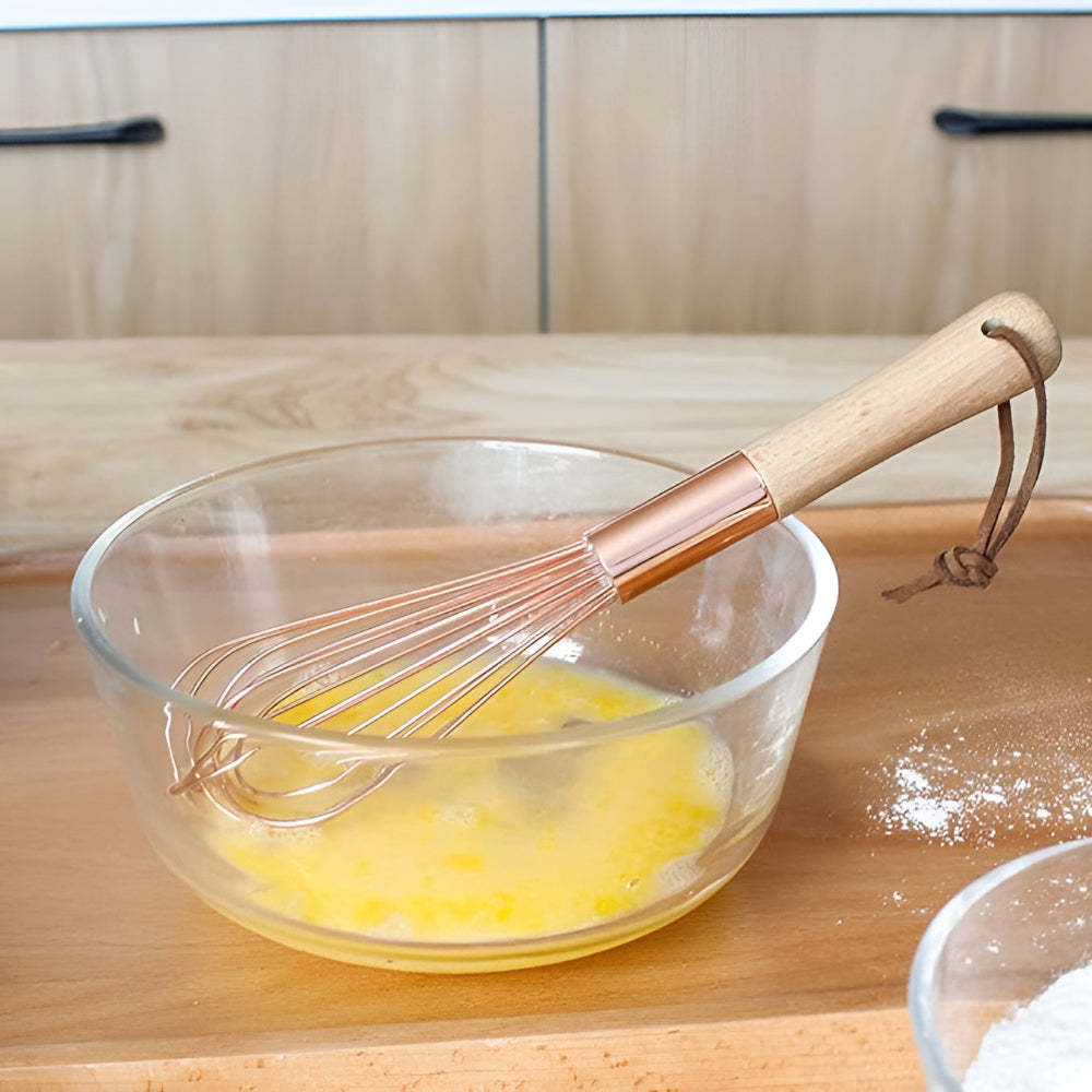 Modern Stainless Steel Whisk with Wooden Ergonomic Handle