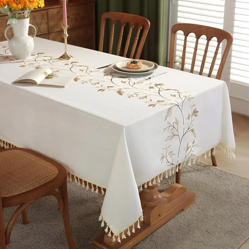 Classic Embroidered Bloom & Tassel Tablecloth