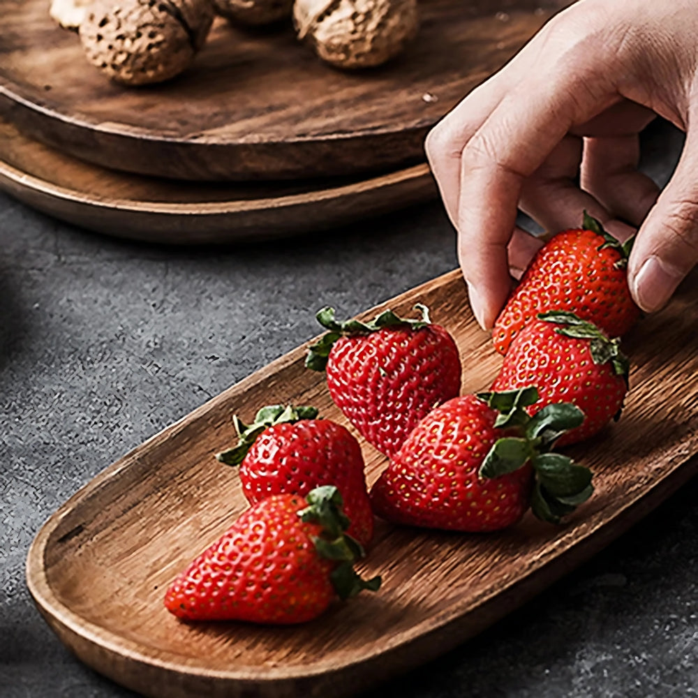 5-Piece Premium Acacia Wood Serving Tray Set in Oval Shape