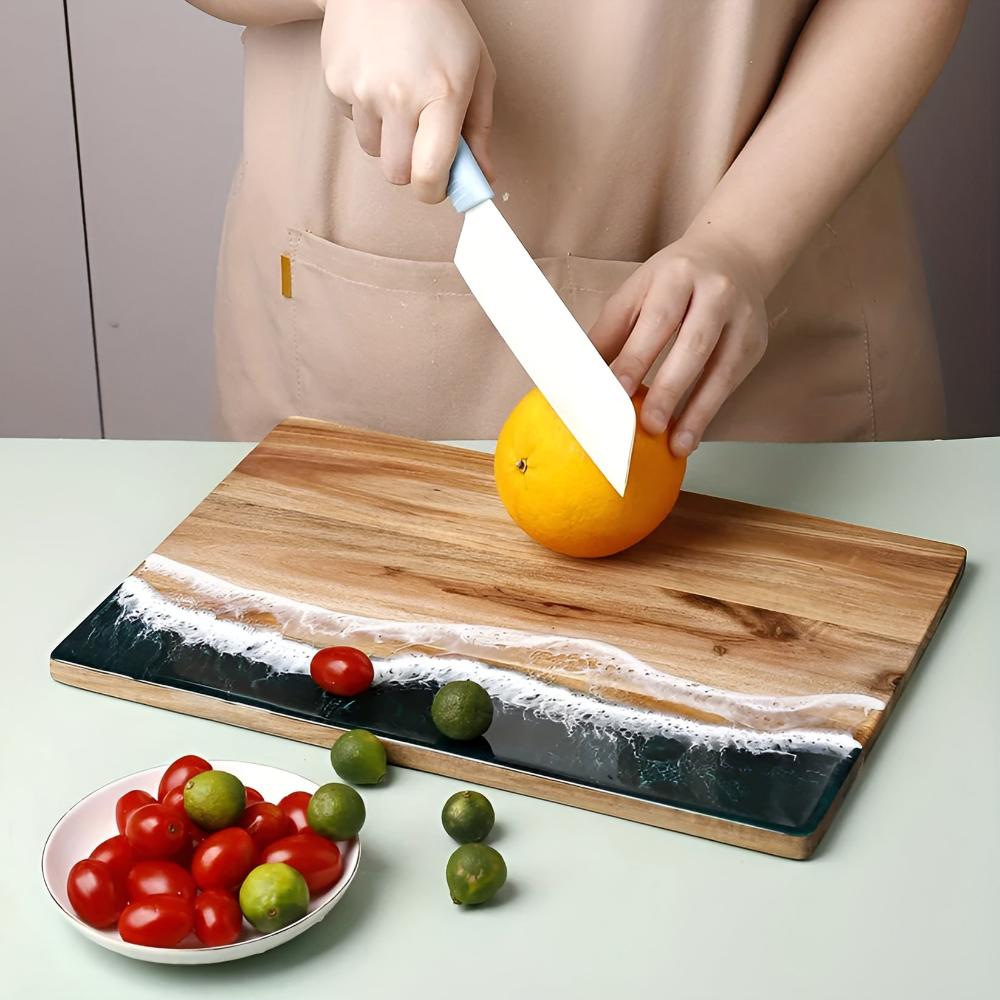 Premium Artisan Shoreline Resin Acacia Wood Cutting Board