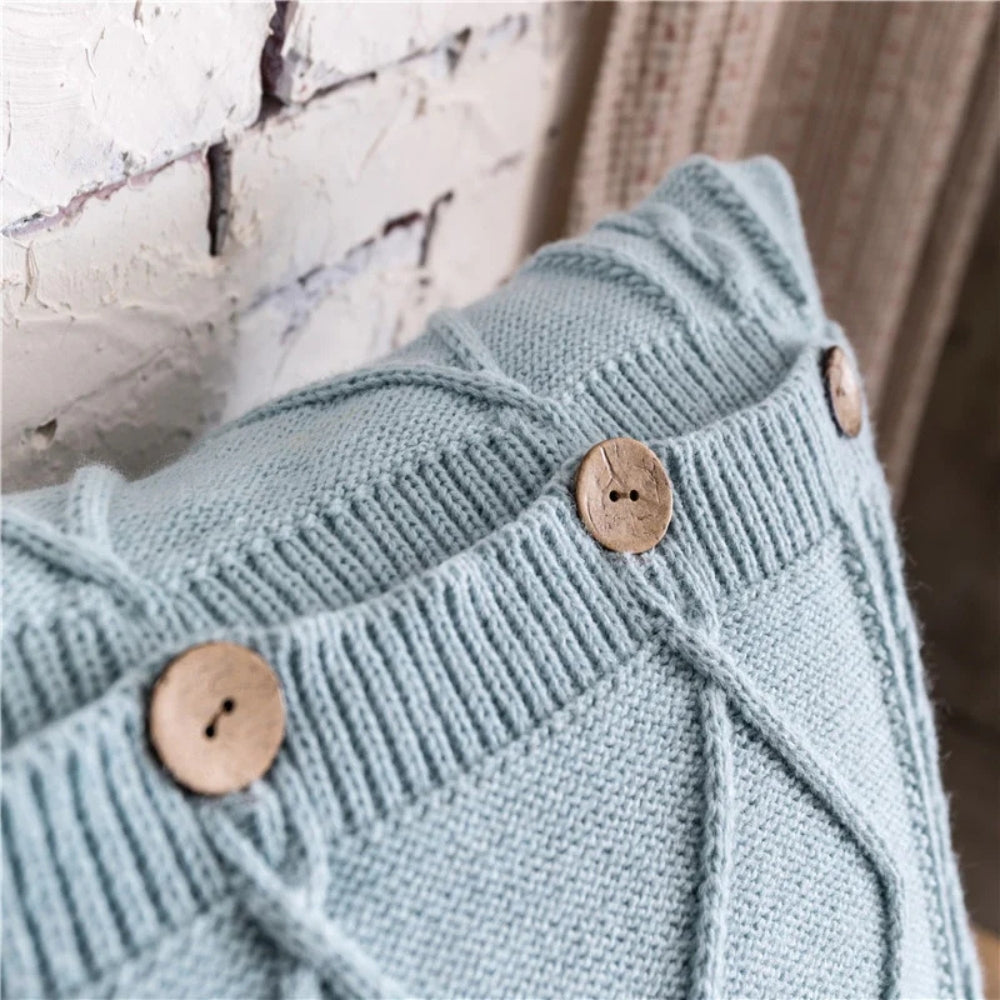 Cable Knit Button Cushion Cover