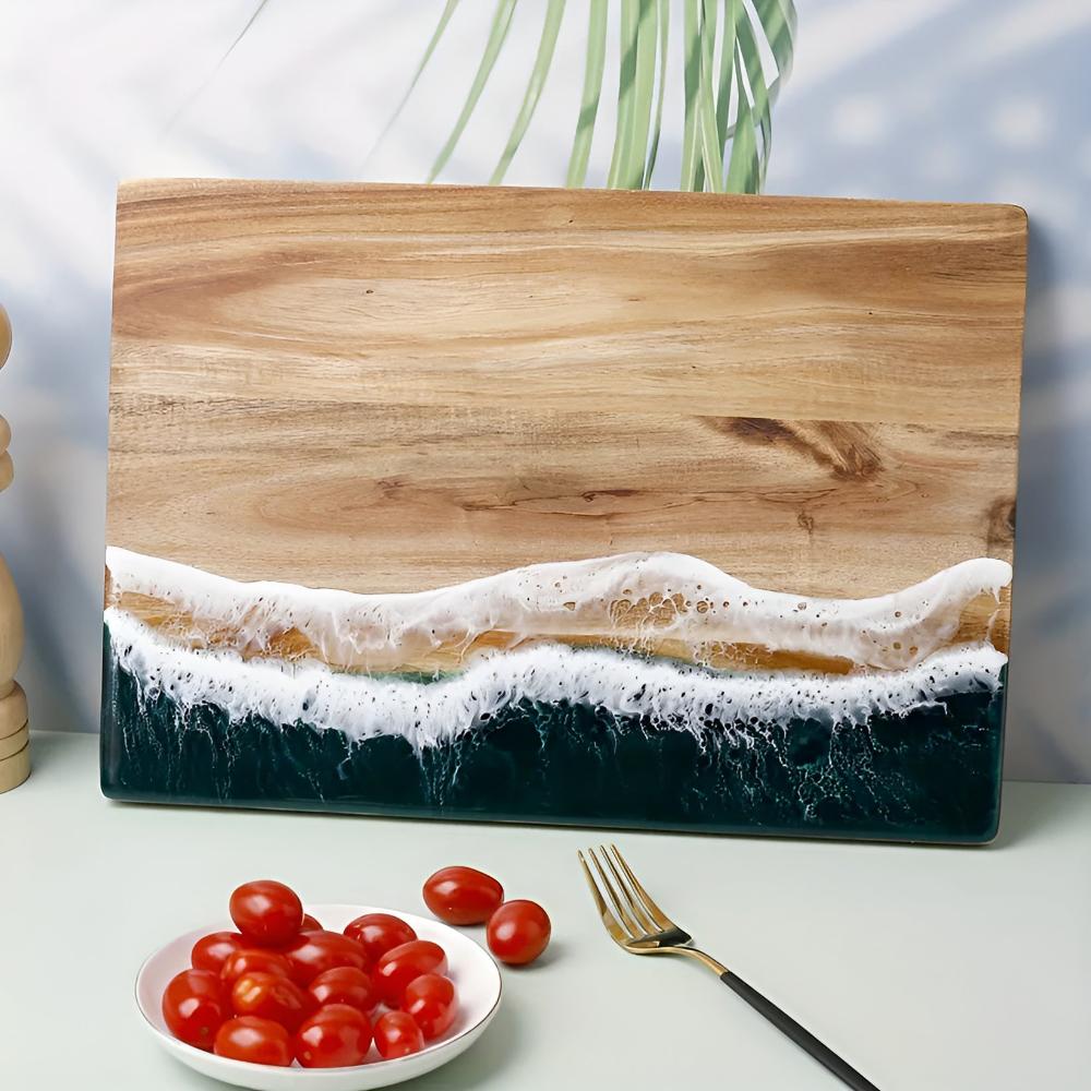 Premium Artisan Shoreline Resin Acacia Wood Cutting Board