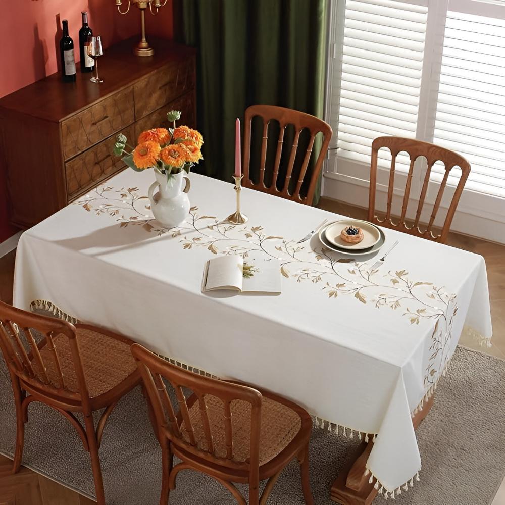 Classic Embroidered Bloom & Tassel Tablecloth