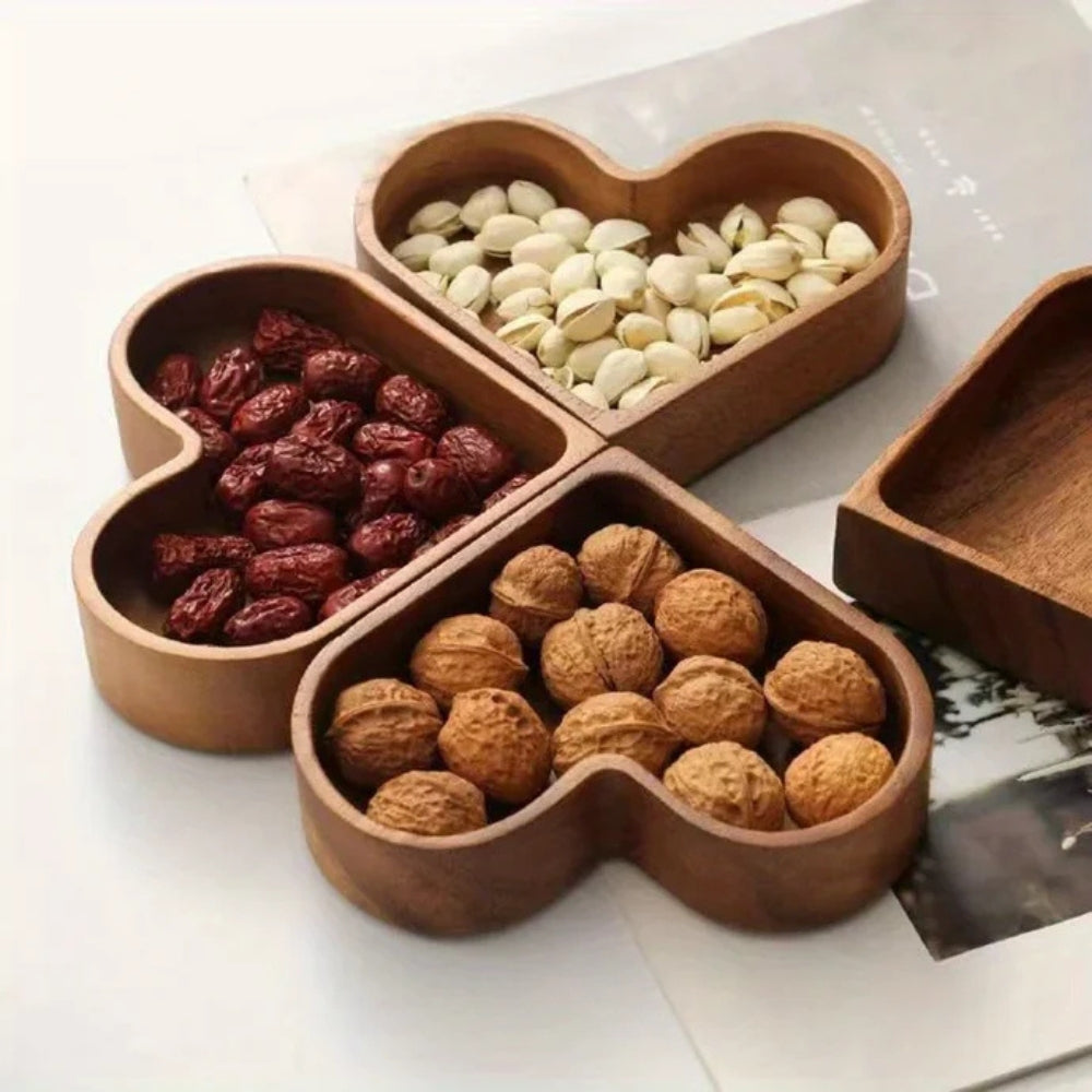 4-Piece Premium Heart-Shaped Wooden Snack Tray Set