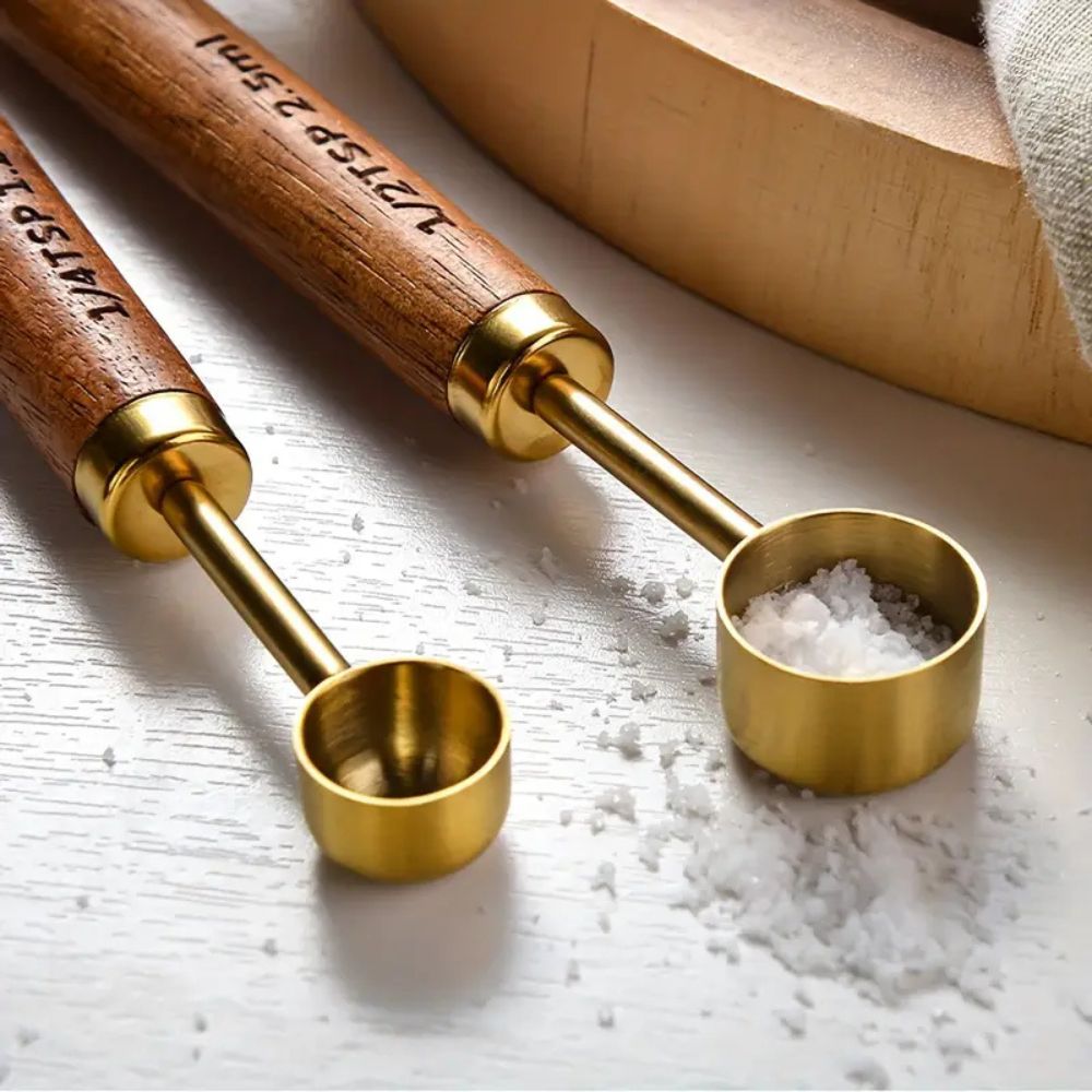 Golden Luxe Ergonomic Measuring Set | Stainless Steel with Wooden Handles