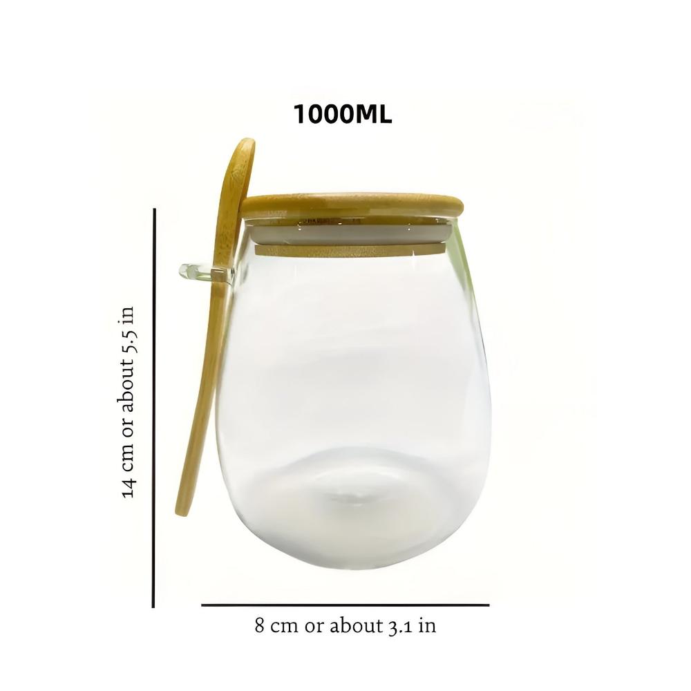 Modern Glass Jar with Wooden Lid & Spoon