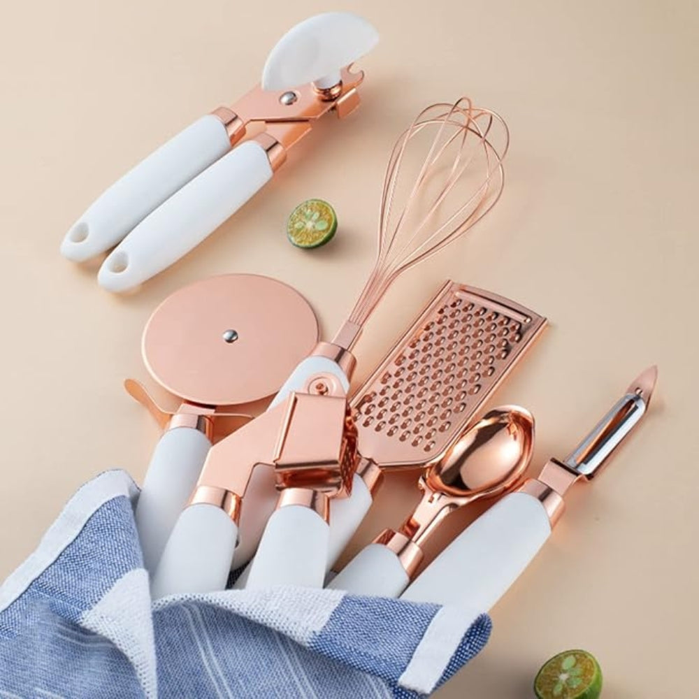Premium Rose Gold & Silicone Kitchen Utensils | 7-Piece Set