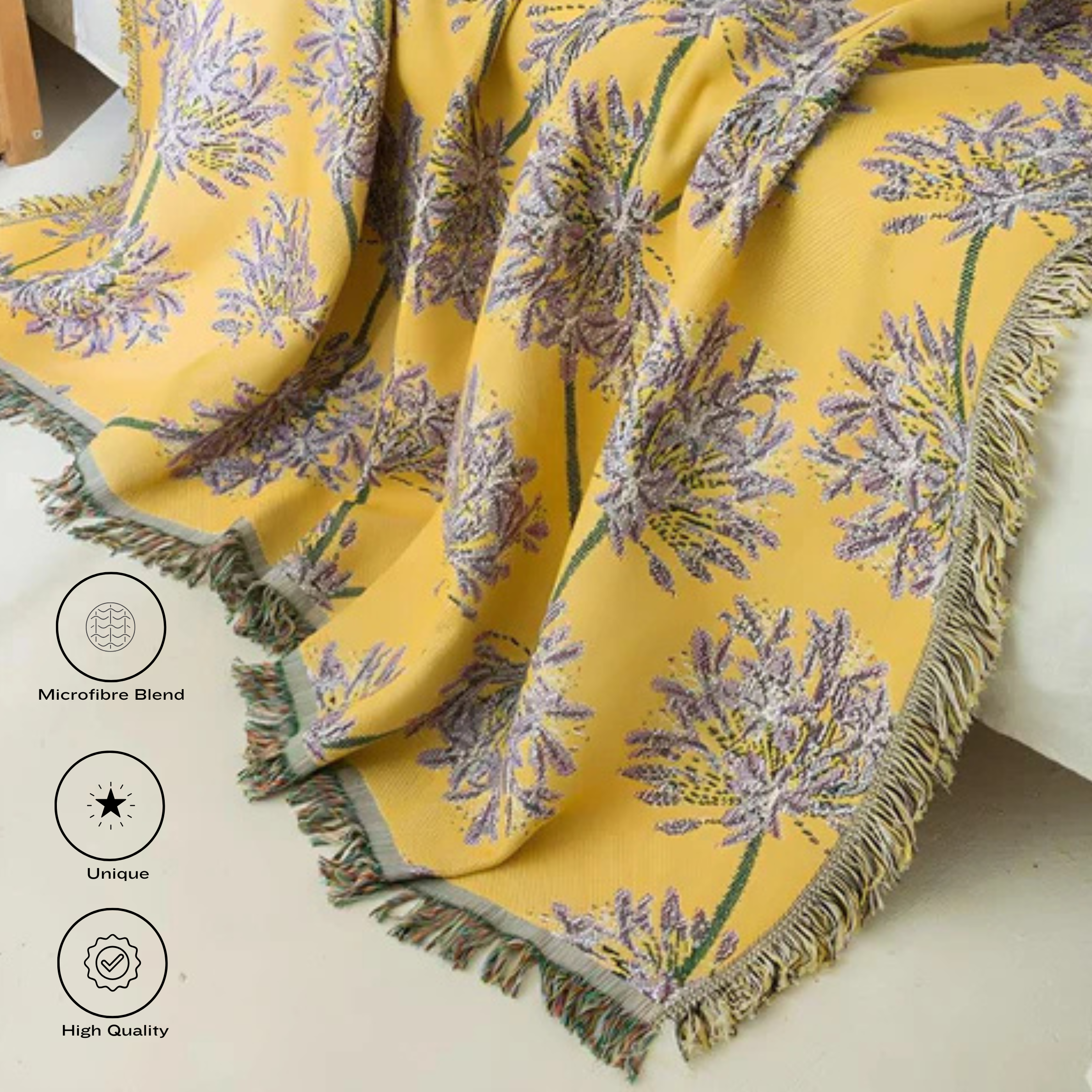 Boho-Inspired Tassel Blanket with Floral Detail