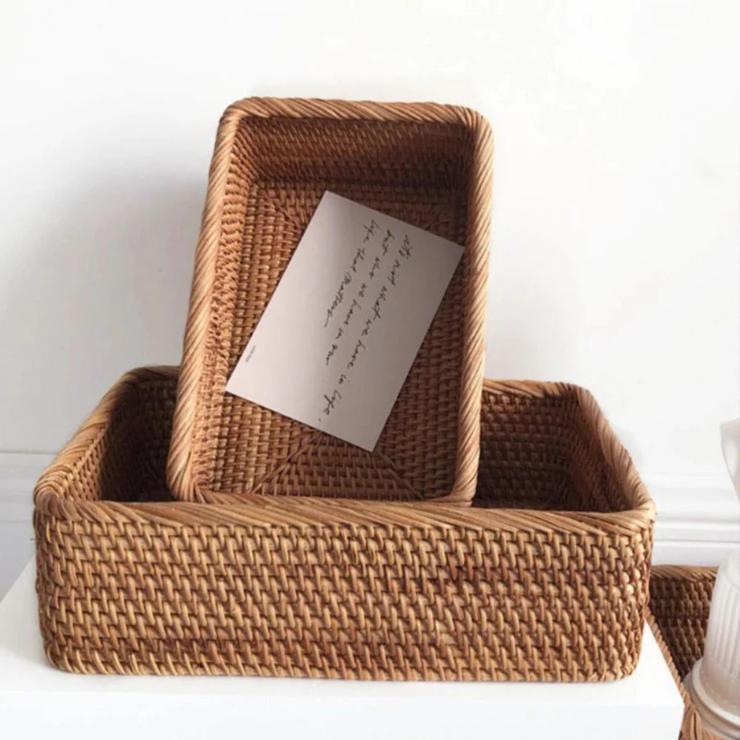 Premium Handcrafted Rectangular Rattan Storage Basket