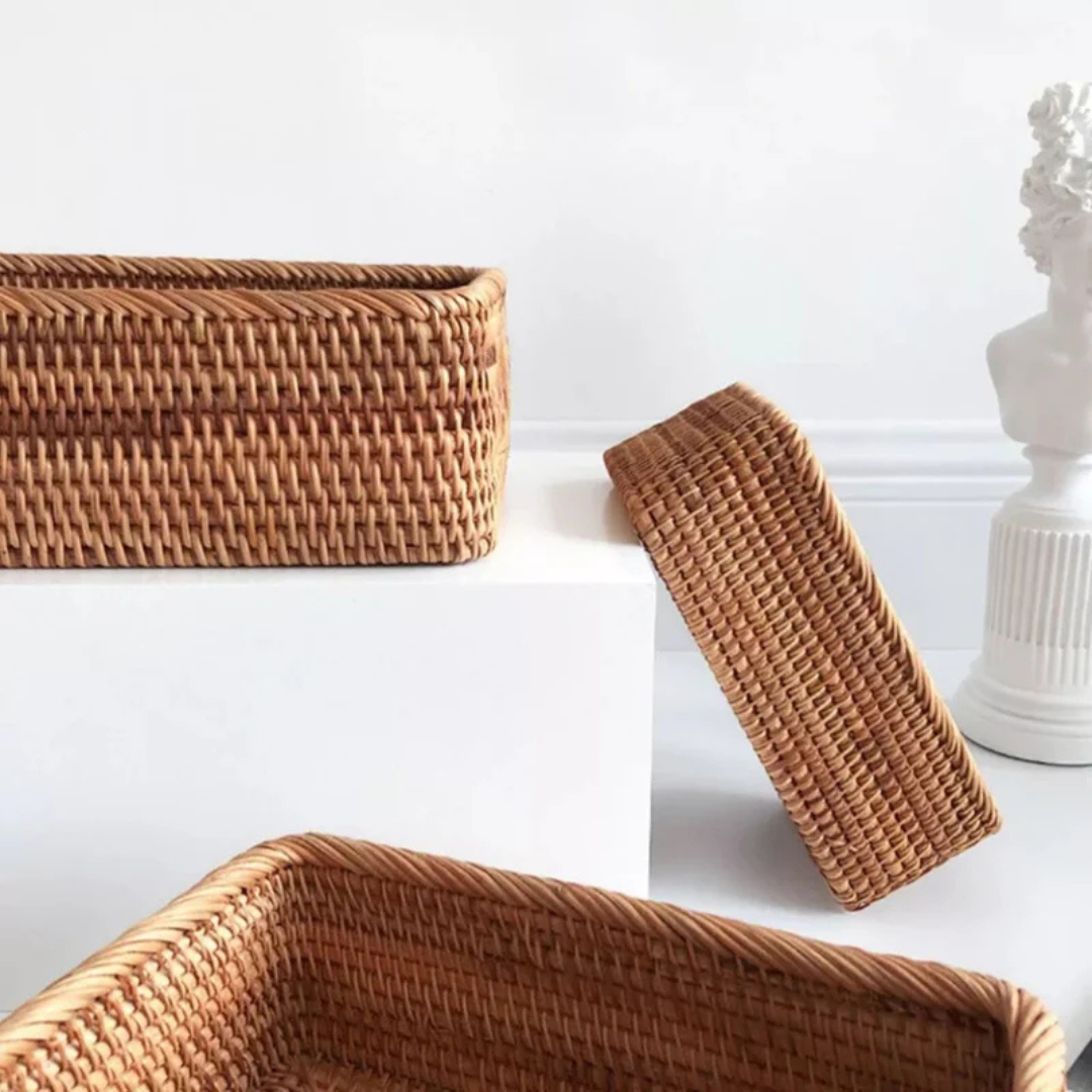 Premium Handcrafted Rectangular Rattan Storage Basket