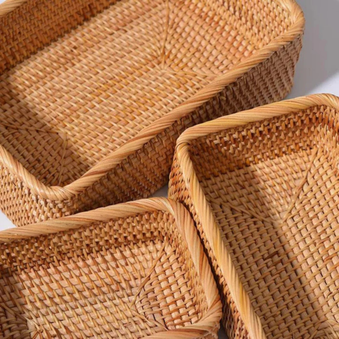 Premium Handcrafted Rectangular Rattan Storage Basket