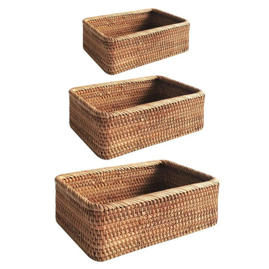 Premium Handcrafted Rectangular Rattan Storage Basket