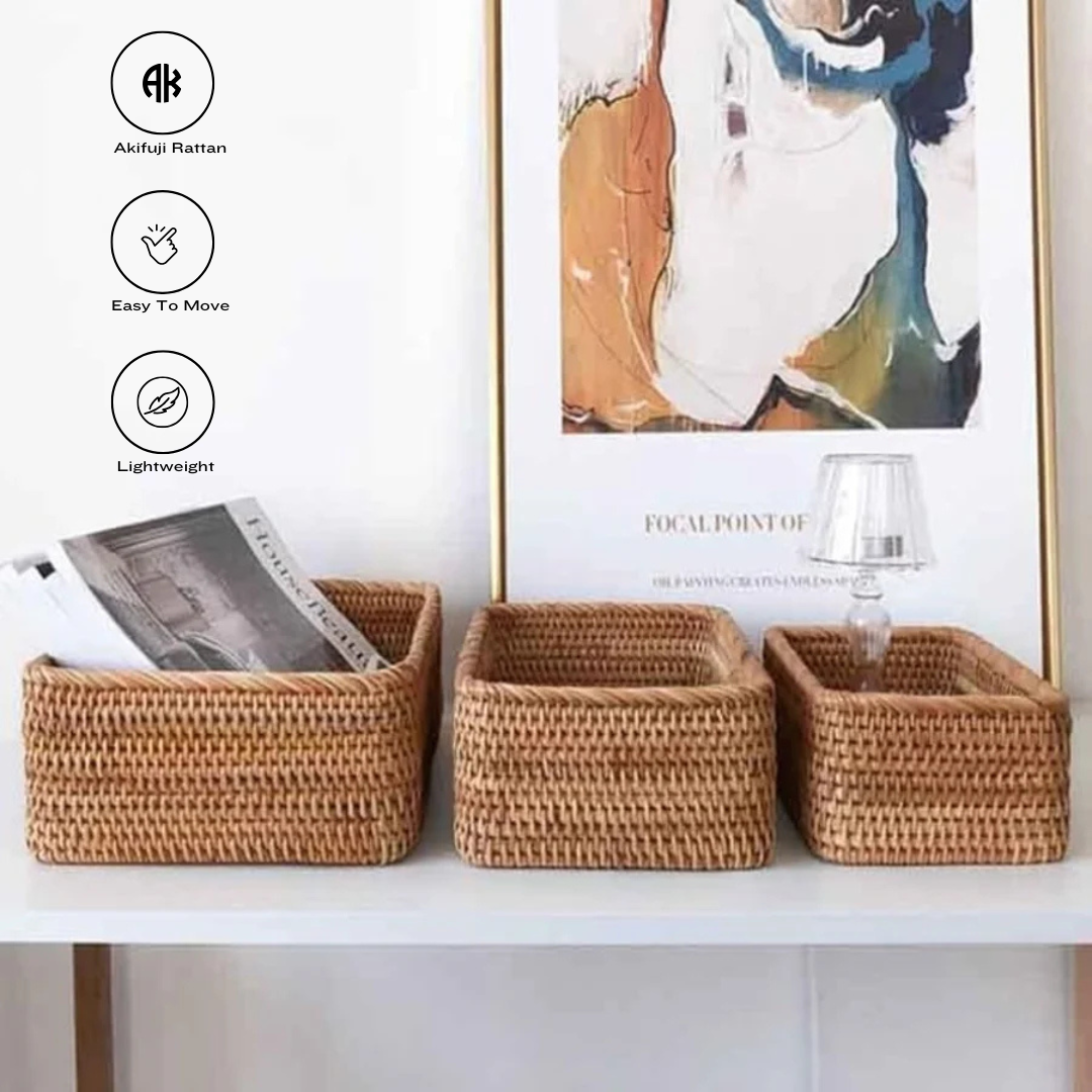Premium Handcrafted Rectangular Rattan Storage Basket