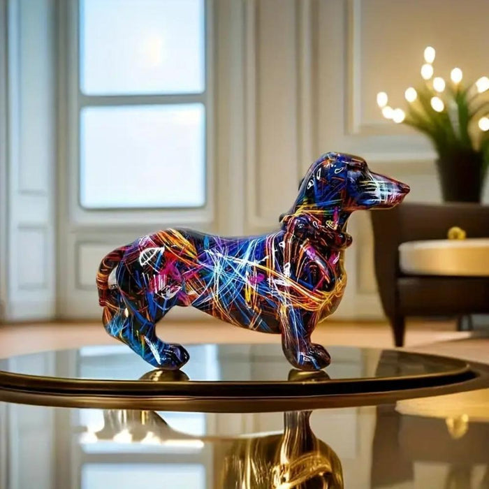 Vibrant Sculptural Dachshund Figurine | Graffiti-Inspired
