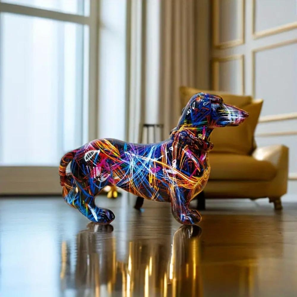 Vibrant Sculptural Dachshund Figurine | Graffiti-Inspired