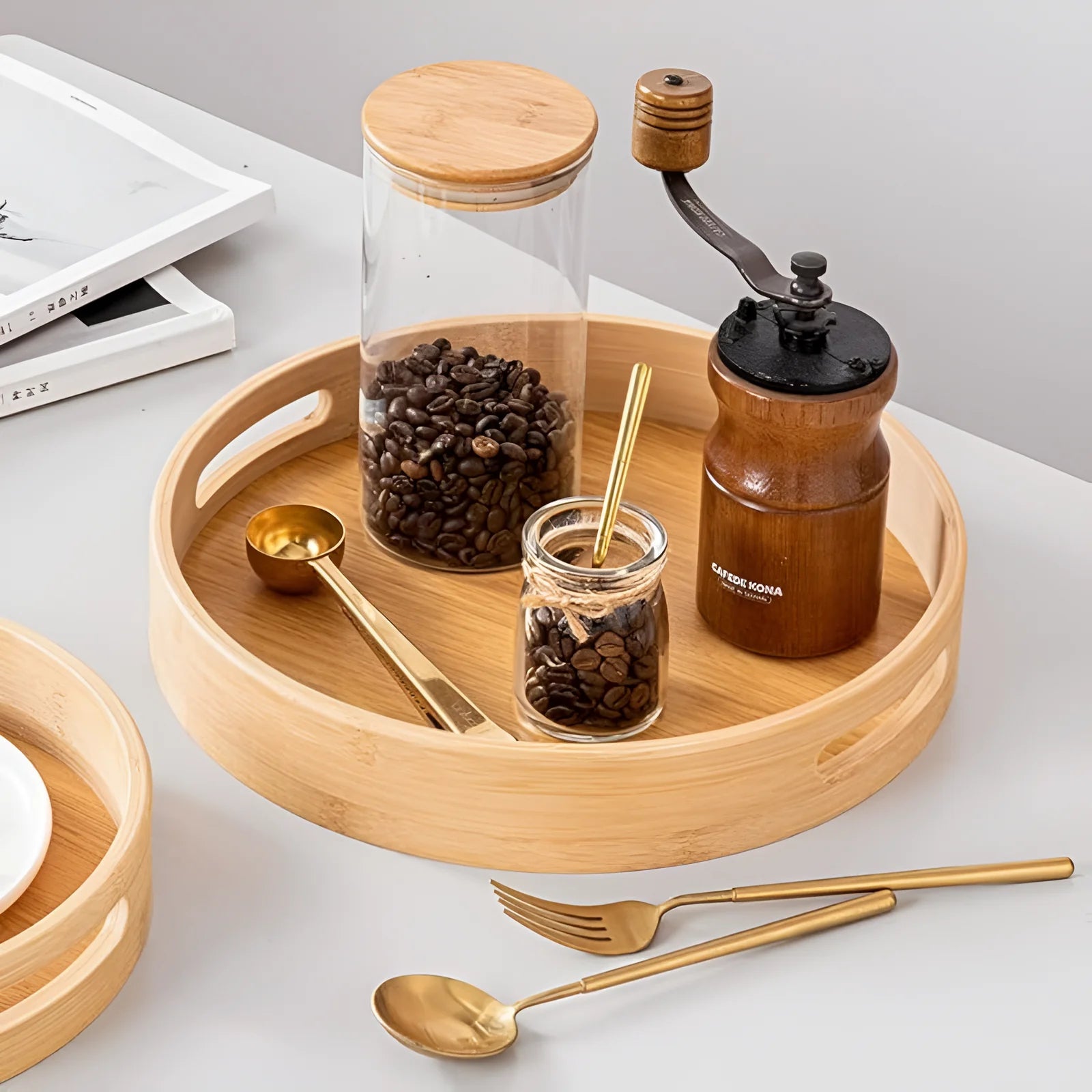 Premium Round Bamboo Wood Serving Tray