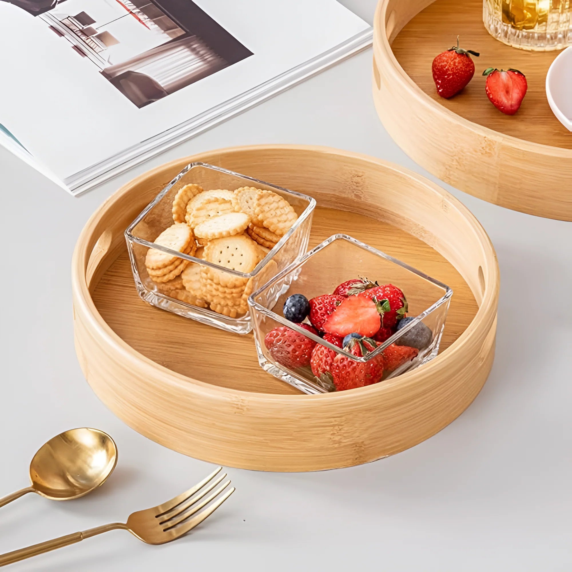 Premium Round Bamboo Wood Serving Tray
