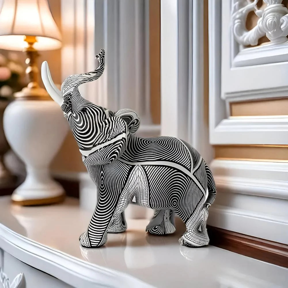 Artistic Monochrome Spiral Elephant Figurine