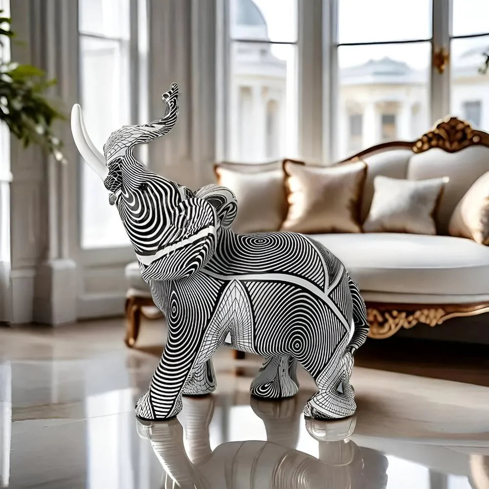 Artistic Monochrome Spiral Elephant Figurine