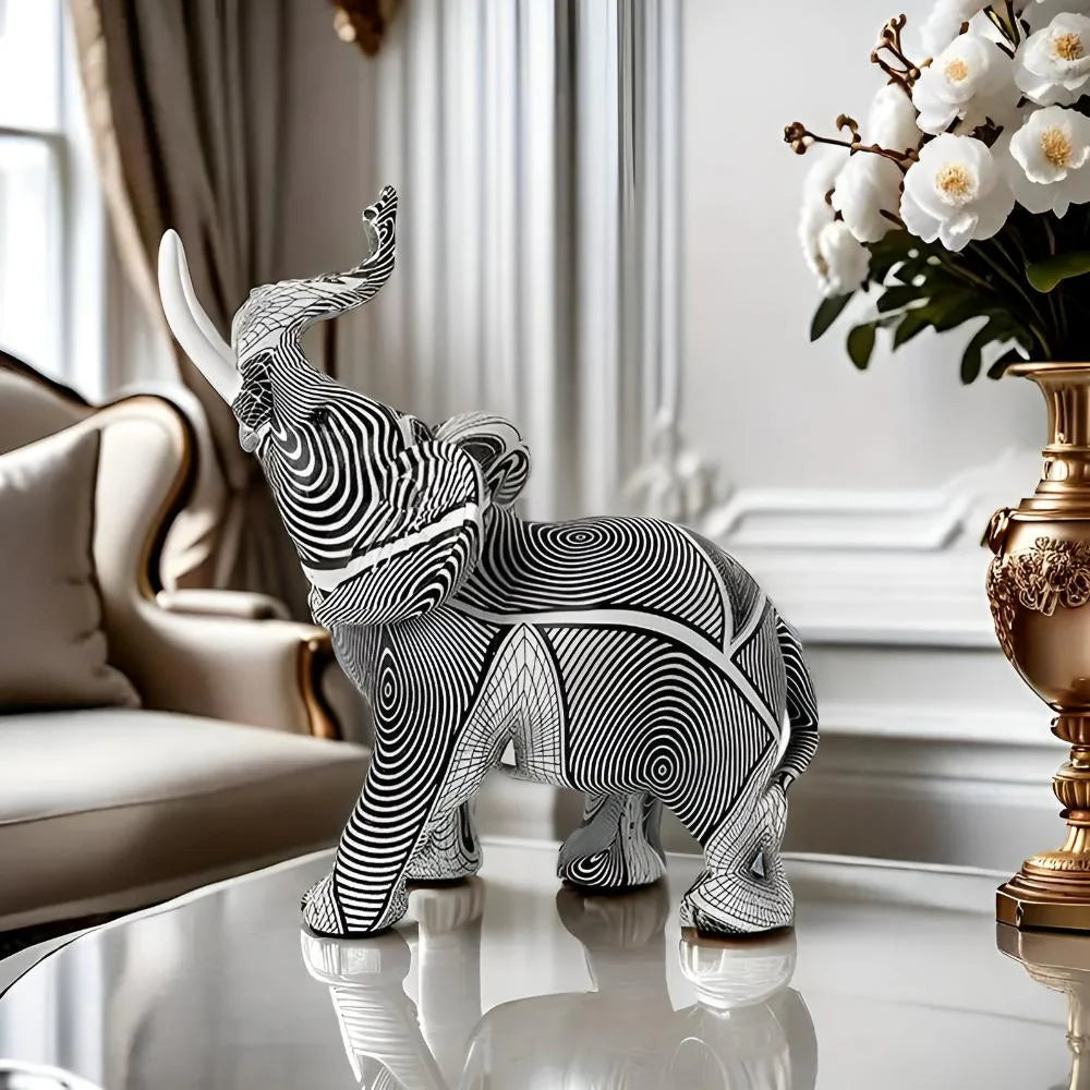 Artistic Monochrome Spiral Elephant Figurine
