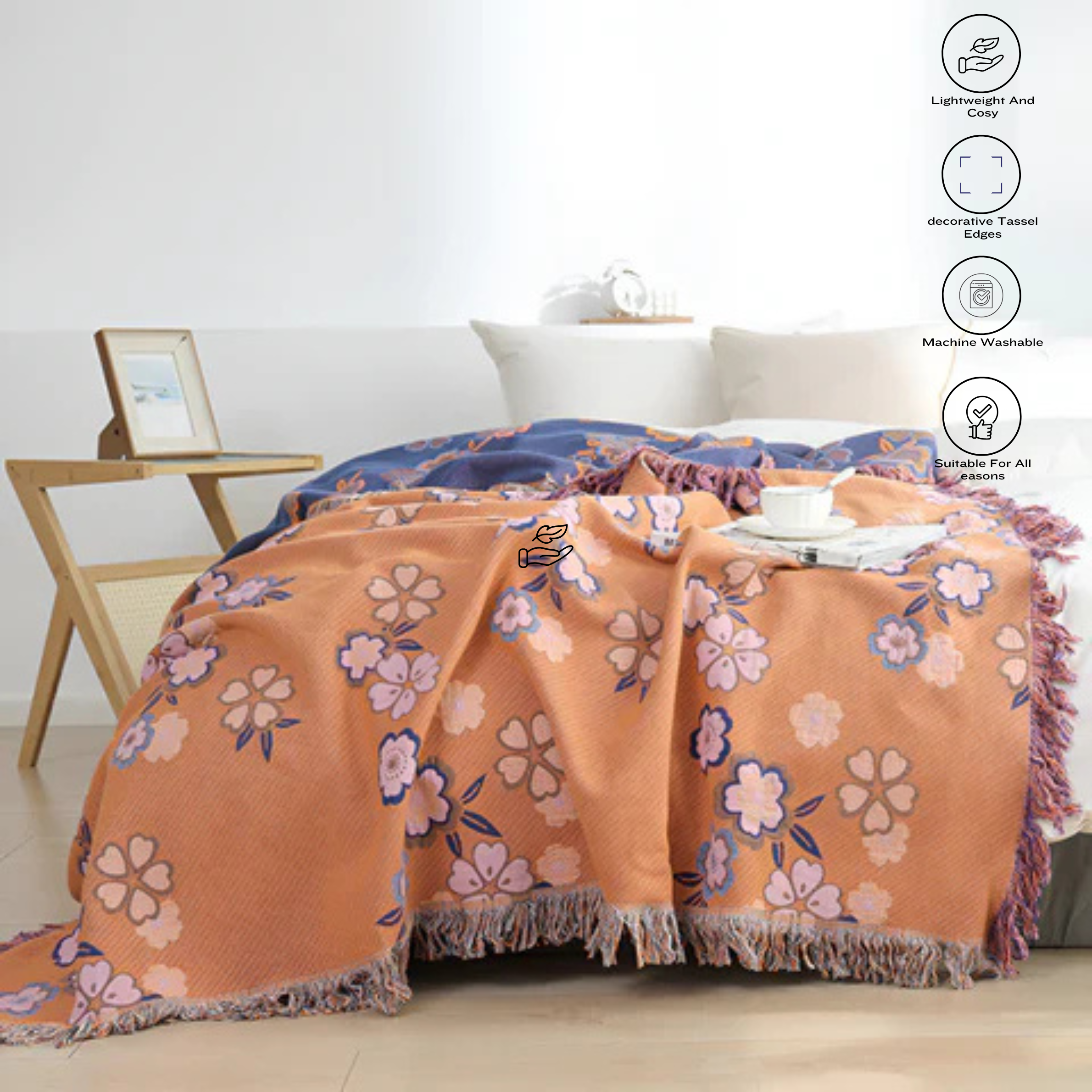 Floral Charm Tassel Blanket